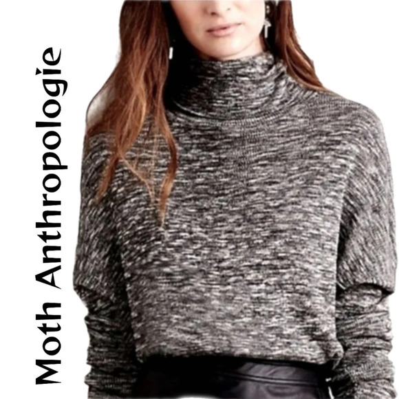 Moth Anthropologie Womens Black & Ivory Marbled Turtle Neck Sweater Sz S - Picture 1 of 16